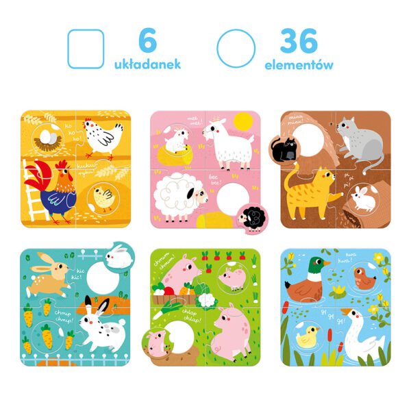6 układanek puzzle z dziurką Wieś