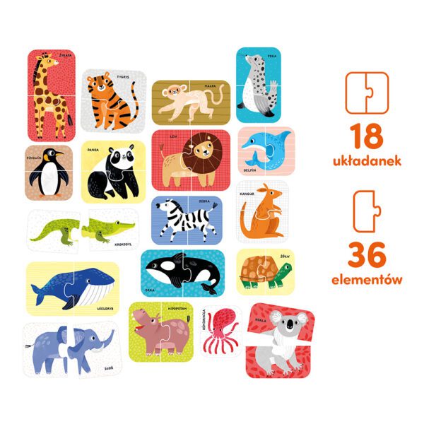 wizualizacja puzzle do pary dzikie zwierzeta zestaw 36 elementow