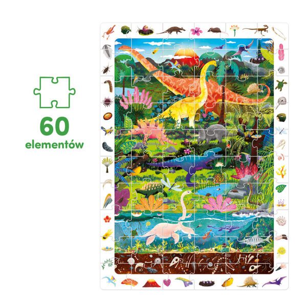 Dinozaury - ukladanka 60 elementow z ramka obserwacyjna