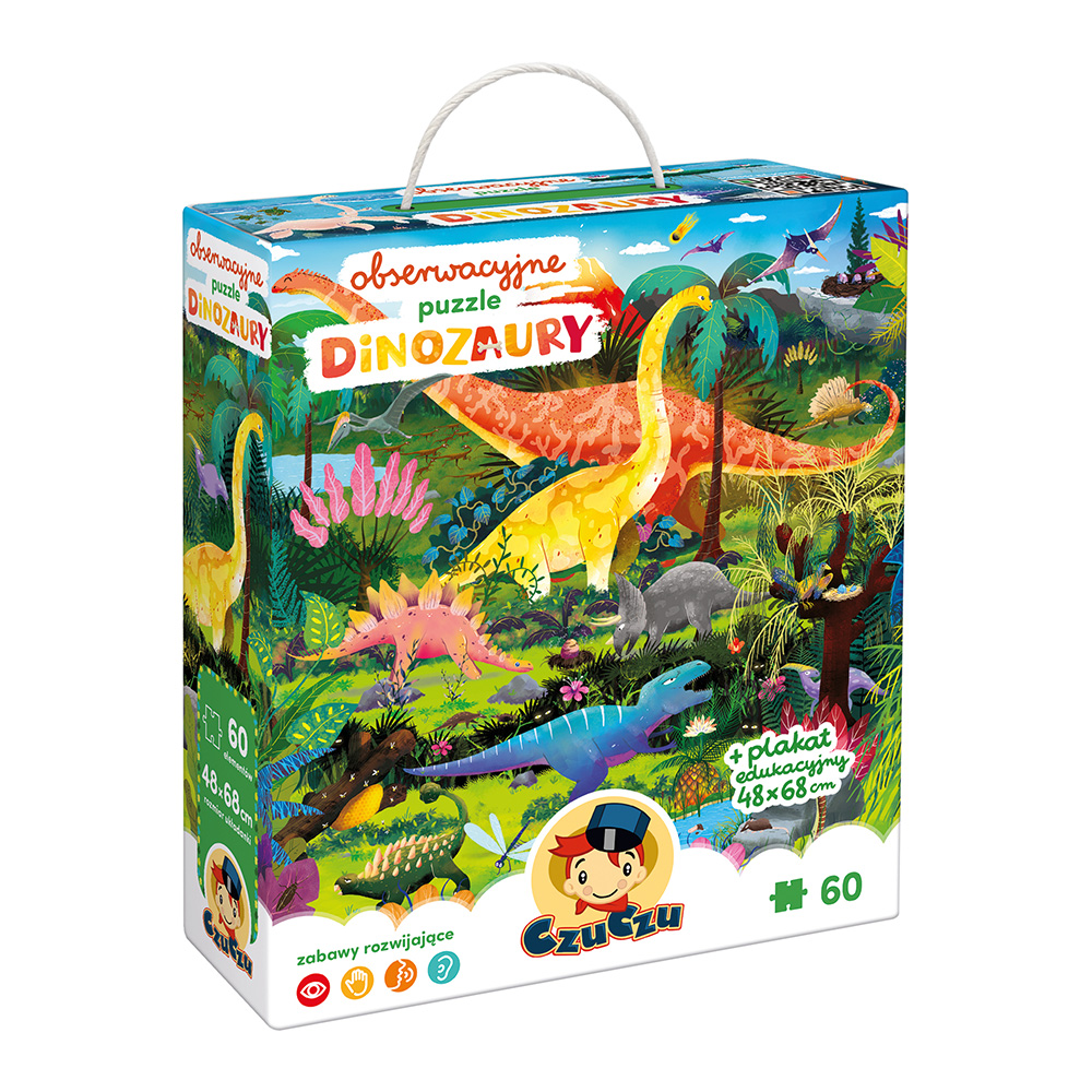 Obserwacyjne puzzle Dinozaury 4+ box przod