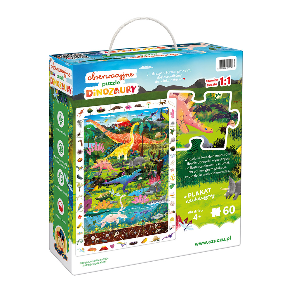 Obserwacyjne puzzle Dinozaury 4+ box tyl