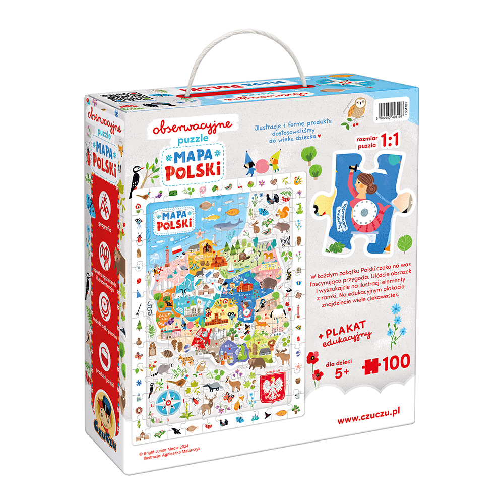 Mapa Polski puzzle dla przedszkolaka 100 elementow box tyl
