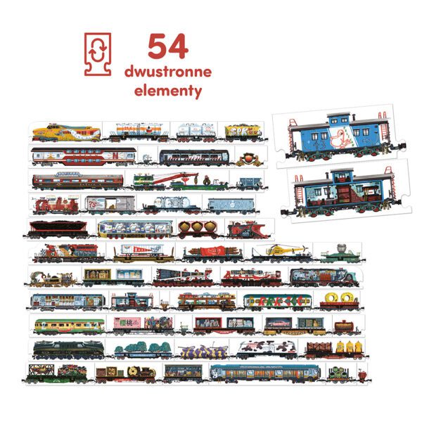 Puzzle Pociagi 54 dwustronne elementy