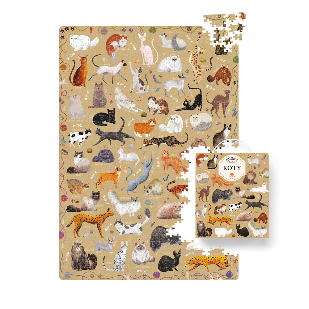 ilustracja Puzzlove Koty 1000 elementow i box