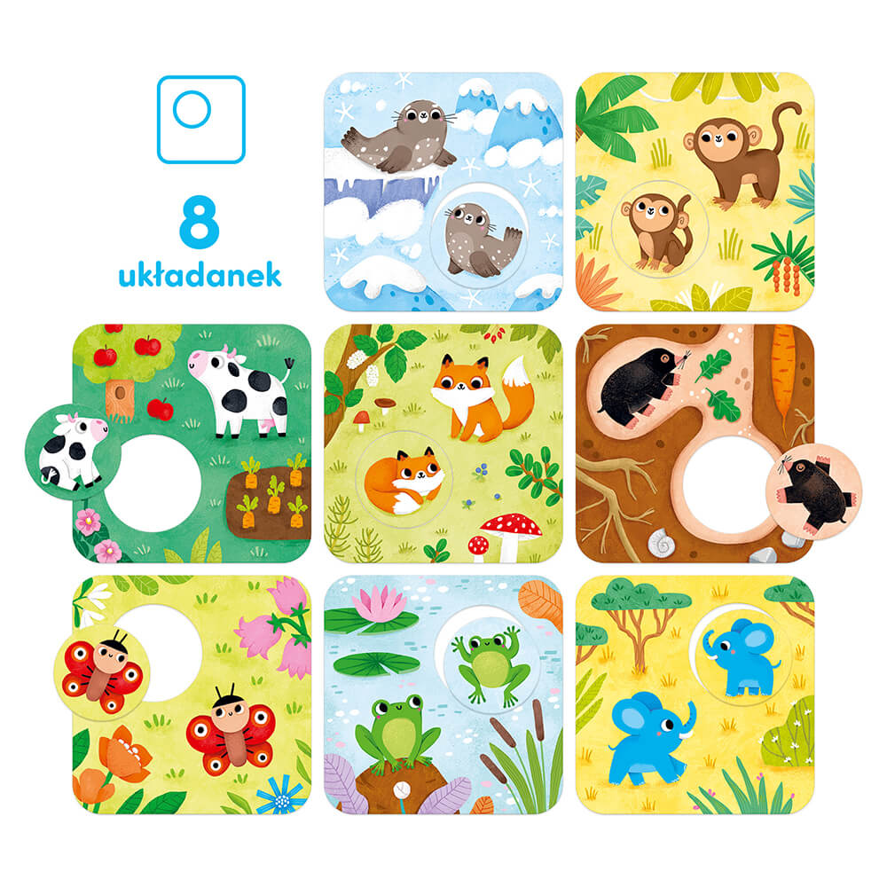 Puzzle z dziurka Tu mieszkam 8 ukladanek dla dziecka 1,5 roku