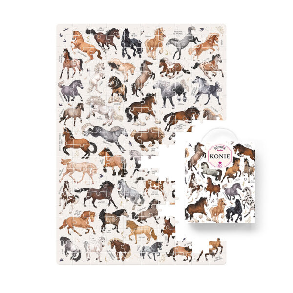 Puzzlove Konie 200 elementow ilustracja i box