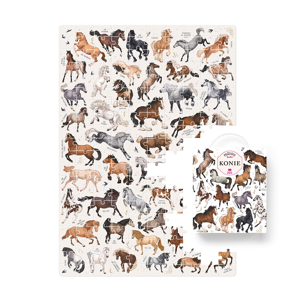 Puzzlove Konie 200 elementow ilustracja i box